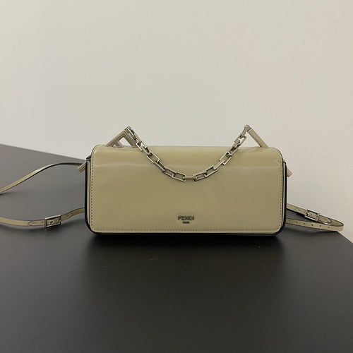 FENDI FENDI MINI FIRST SIGHT 23 BAG IN ECRU BROWN CALFSKIN WITH SILVER HARDWARE