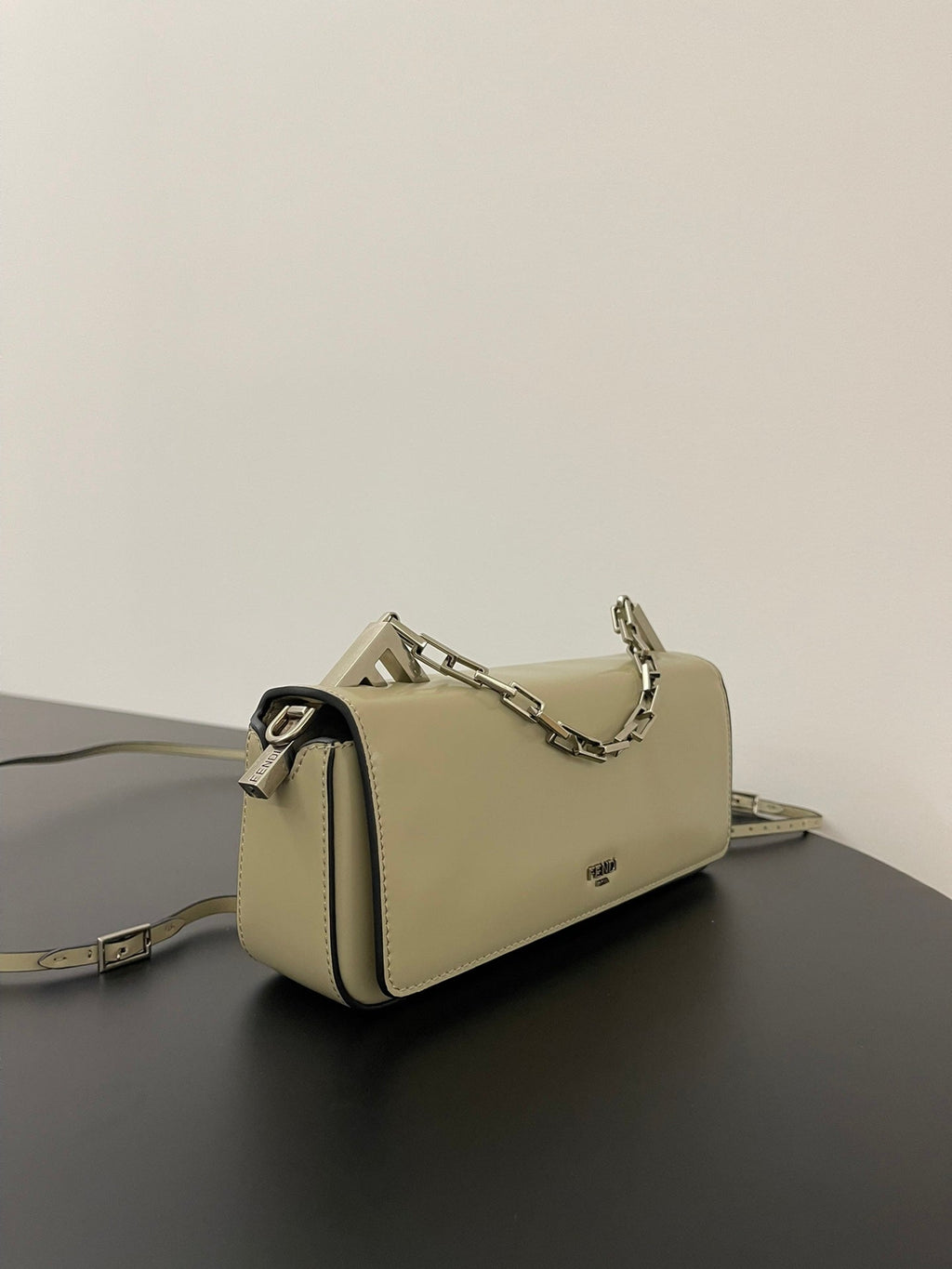 FENDI FENDI MINI FIRST SIGHT 23 BAG IN ECRU BROWN CALFSKIN WITH SILVER HARDWARE