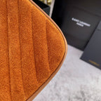 Saint Laurent LOU CAMERA BAG 23 IN SPANISH ORANGE SUEDE AND BROWN CALFSKIN TRIM