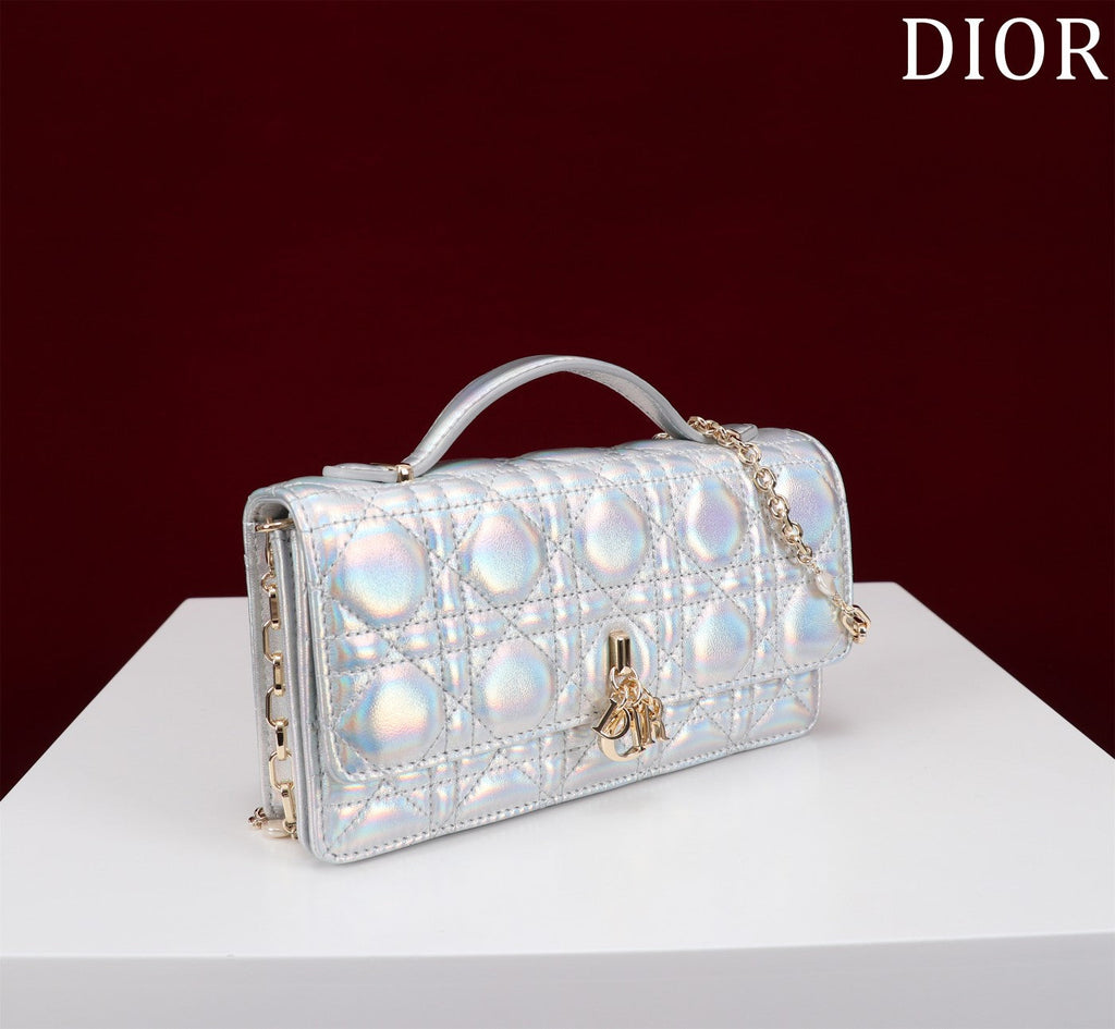 DIOR my mini 21 silver metalic lambskin
