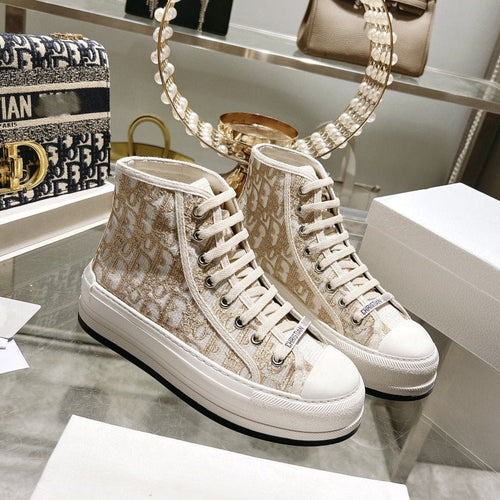 DIOR walkn high-top 45 gold white oblique embroidery canvas