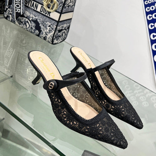 DIOR pump 65 transparent mesh embroidered black flower moitf