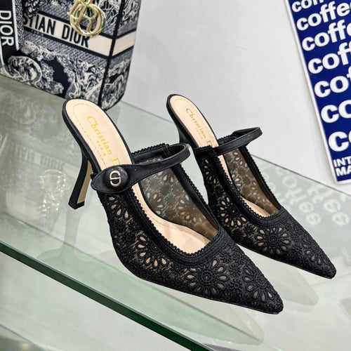 DIOR pump 95 transparent mesh embroidered black flower moitf