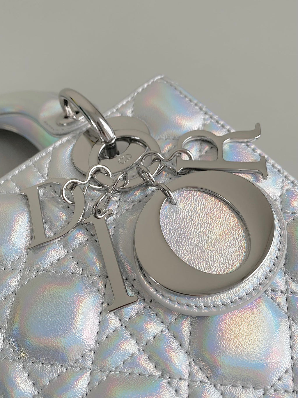 DIOR SMALL LADY 20 SILVER METALIC LAMBSKIN