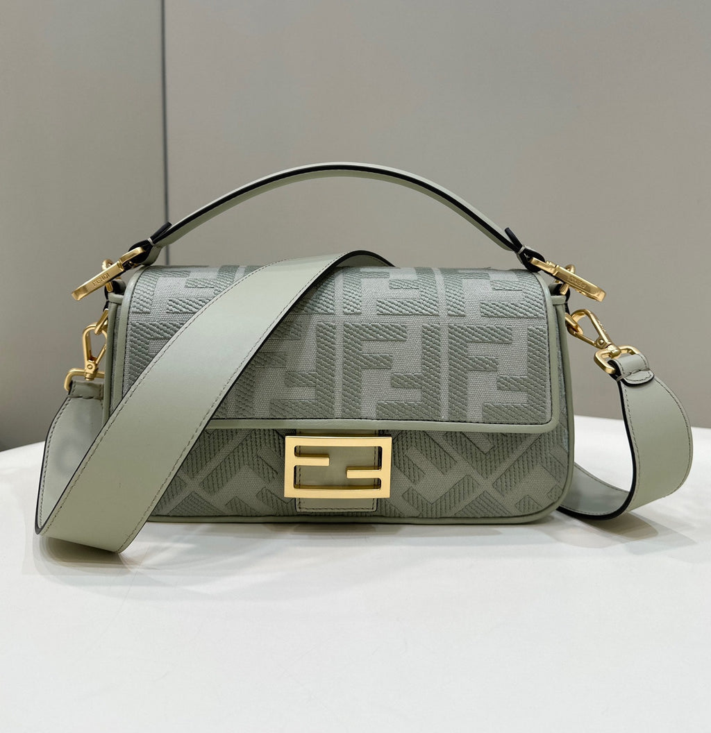 FENDI BAGUETTE WITH FF MOTIF 27 IN BITTER JACQUARD FABRIC GOLD HARDWARE