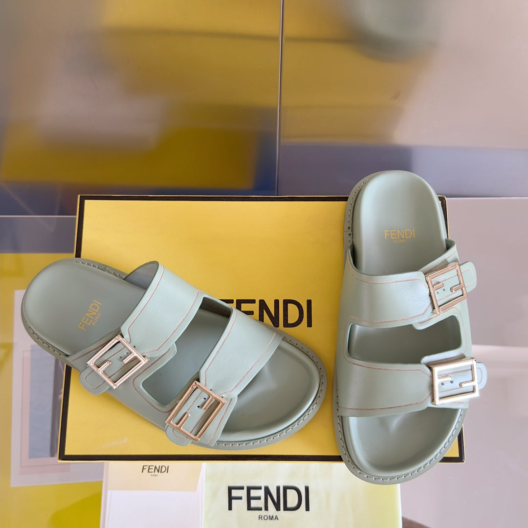 FENDI FENDI BAGUETTE DAD SANDALS IN ASH GREY CALFSKIN