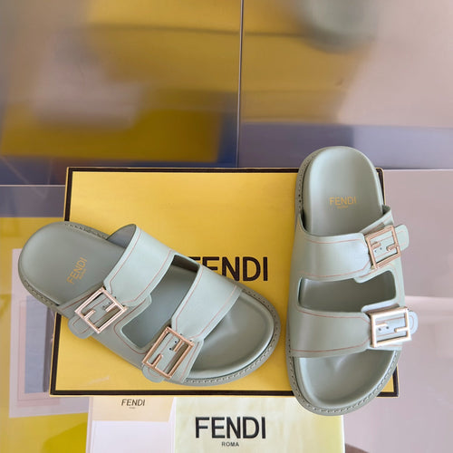 FENDI FENDI BAGUETTE DAD SANDALS IN ASH GREY CALFSKIN