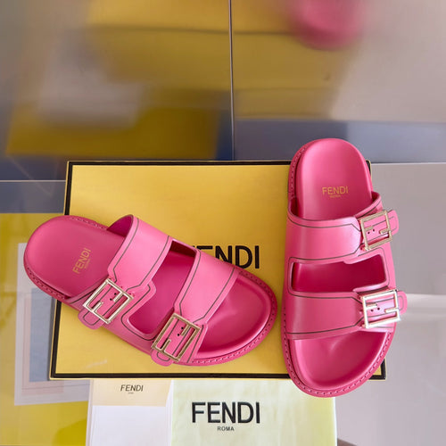FENDI FENDI BAGUETTE DAD SANDALS IN PUNCH PINK CALFSKIN