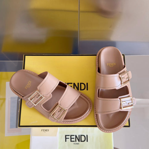 FENDI FENDI BAGUETTE DAD SANDALS IN BUFF BROWN CALFSKIN