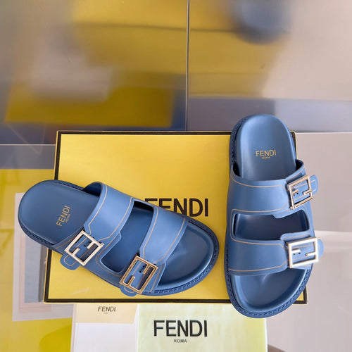 FENDI FENDI BAGUETTE DAD SANDALS IN CERULEAN BLUE CALFSKIN
