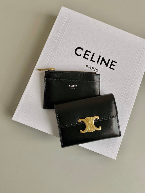 Celine TRIPHOME 9 WALLET TWO-IN-ONE BLACK CALFSKIN