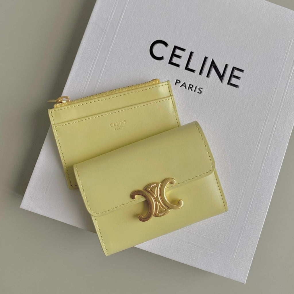 Celine TRIPHOME 9 WALLET TWO-IN-ONE YELLOW PASTEL CALFSKIN