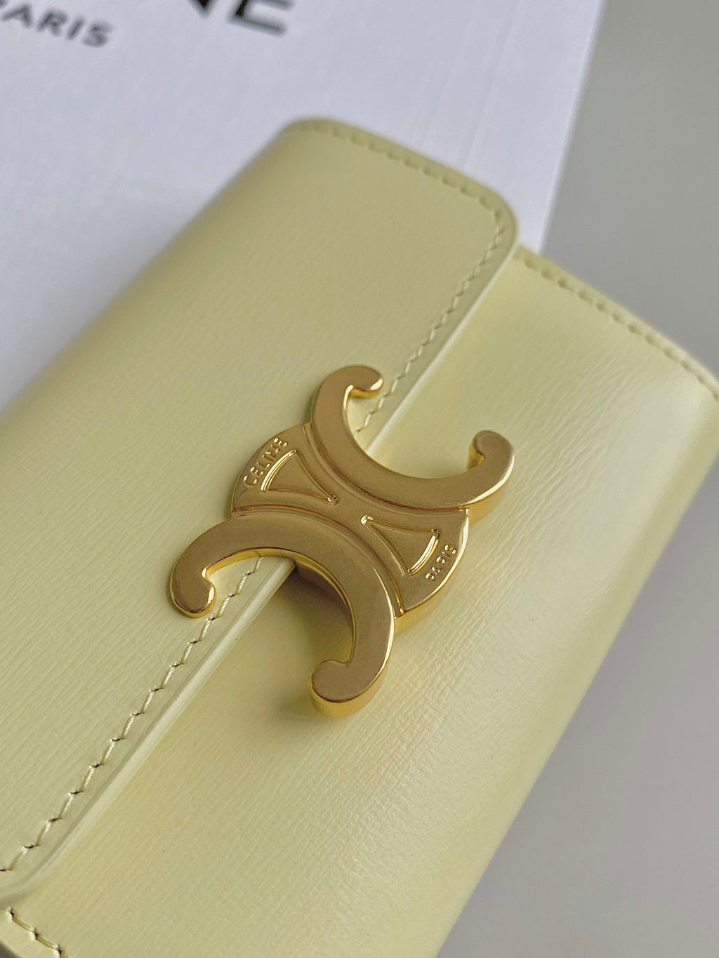 Celine TRIPHOME 9 WALLET TWO-IN-ONE YELLOW PASTEL CALFSKIN