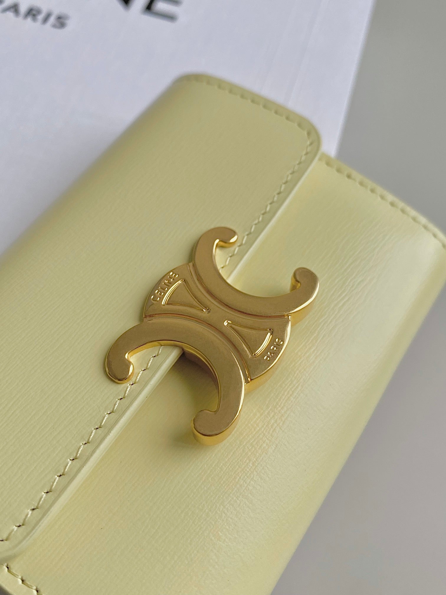 Celine TRIPHOME 9 WALLET TWO-IN-ONE YELLOW PASTEL CALFSKIN