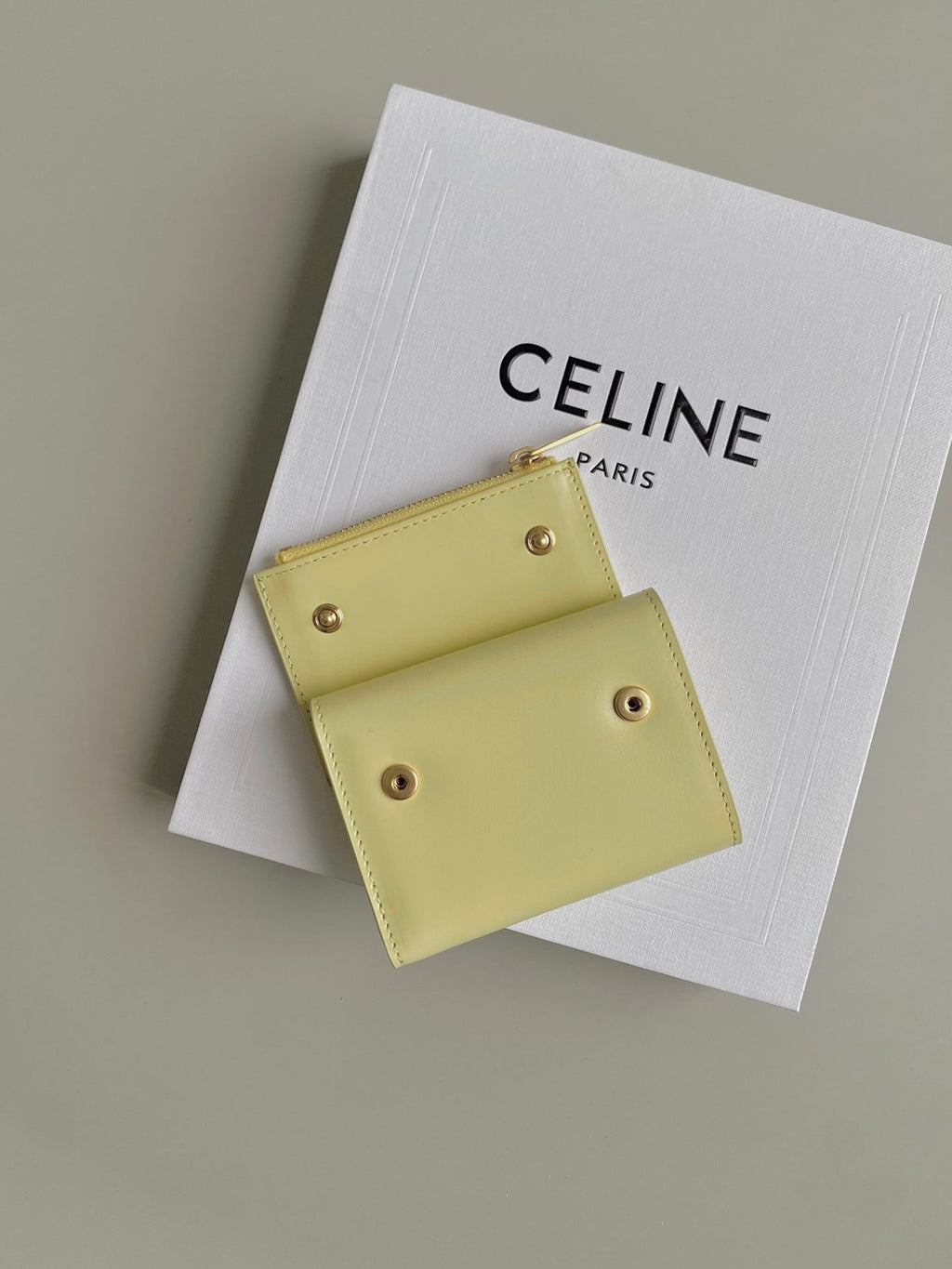 Celine TRIPHOME 9 WALLET TWO-IN-ONE YELLOW PASTEL CALFSKIN