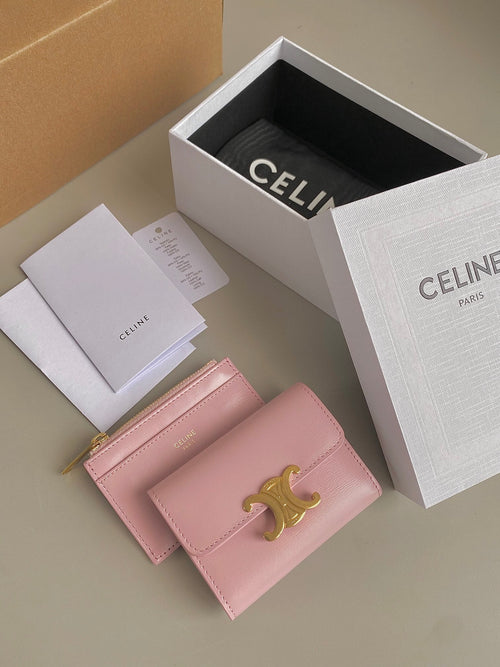 Celine TRIPHOME 9 WALLET TWO-IN-ONE PINK PASTEL CALFSKIN