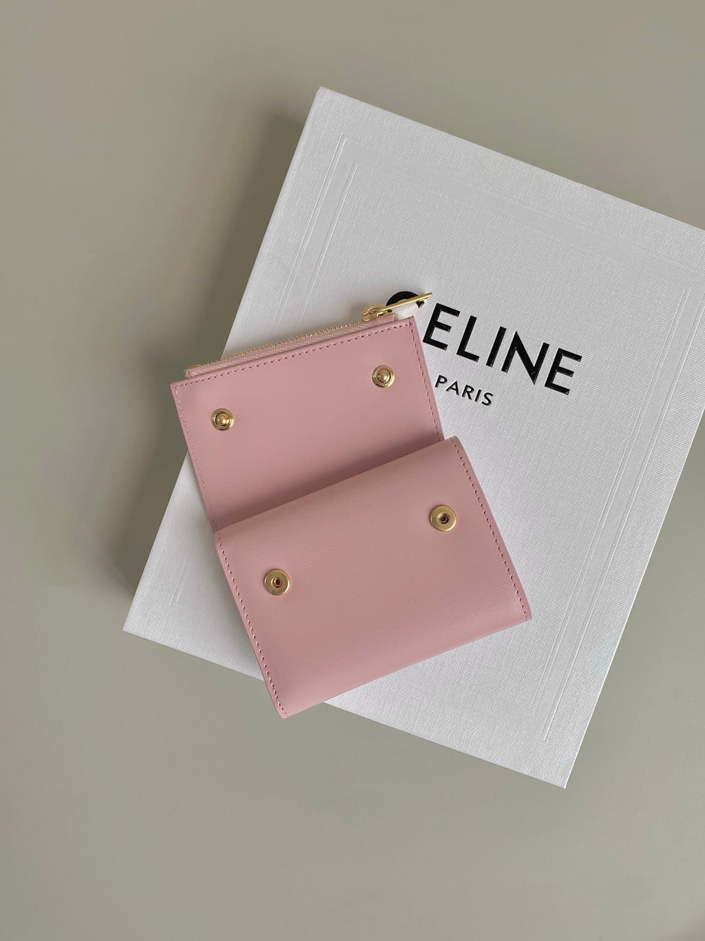 Celine TRIPHOME 9 WALLET TWO-IN-ONE PINK PASTEL CALFSKIN