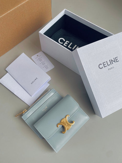 Celine TRIPHOME 9 WALLET TWO-IN-ONE GLACIER BLUE CALFSKIN