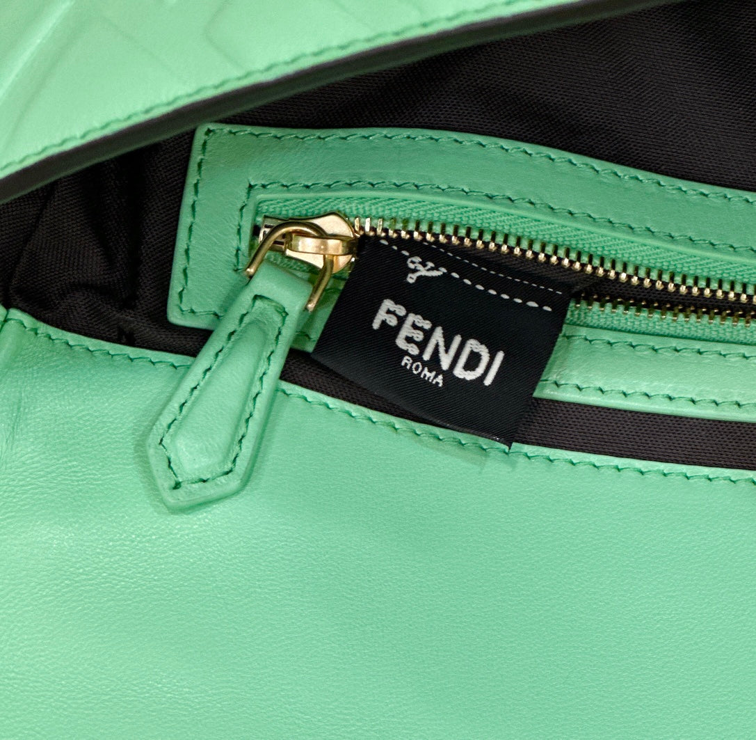 FENDI BAGUETTE WITH FF MOTIF 27 IN DE YORK GREEN SOFT LAMBSKIN GOLD HARDWARE