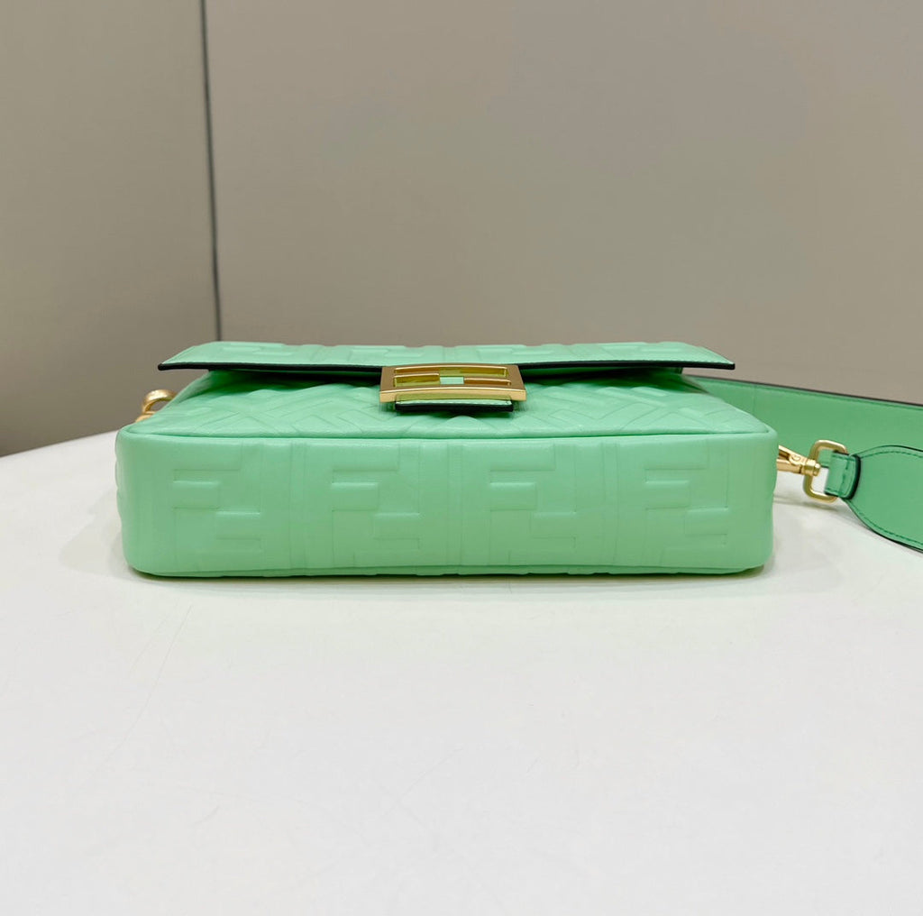 FENDI Baguette 27cm Green Lambskin Gold Hardware