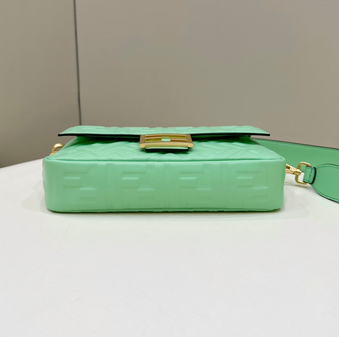 FENDI Baguette 27cm Green Lambskin Gold Hardware