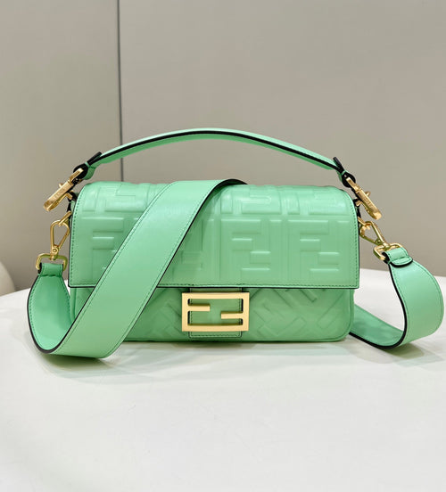 FENDI Baguette 27cm Green Lambskin Gold Hardware
