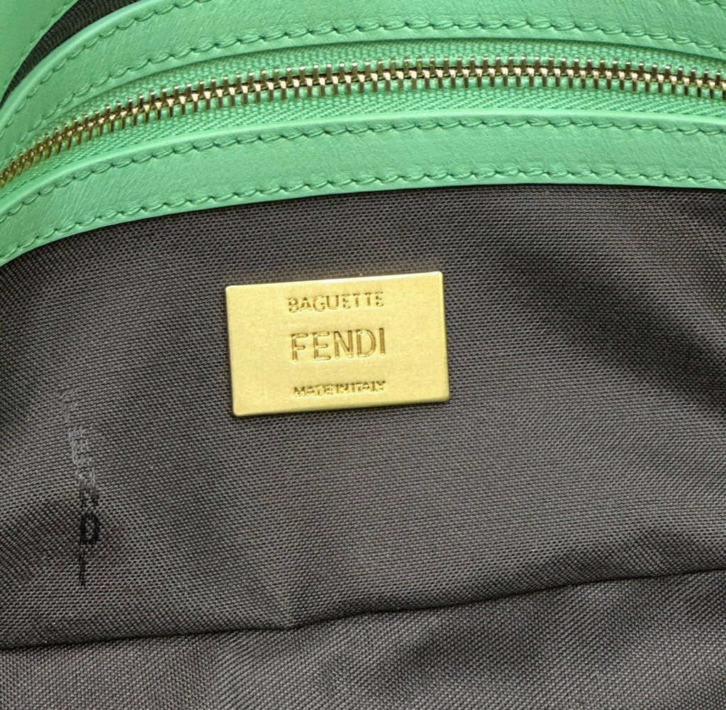FENDI BAGUETTE WITH FF MOTIF 27 IN DE YORK GREEN SOFT LAMBSKIN GOLD HARDWARE