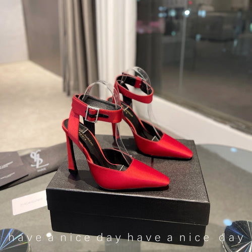 Saint Laurent SL FANNY SLINGBACK PUMPS RED SATIN