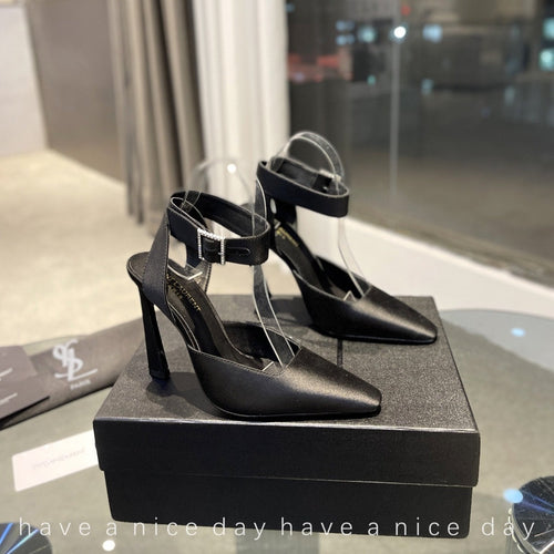 Saint Laurent SL FANNY SLINGBACK PUMPS BLACK SATIN