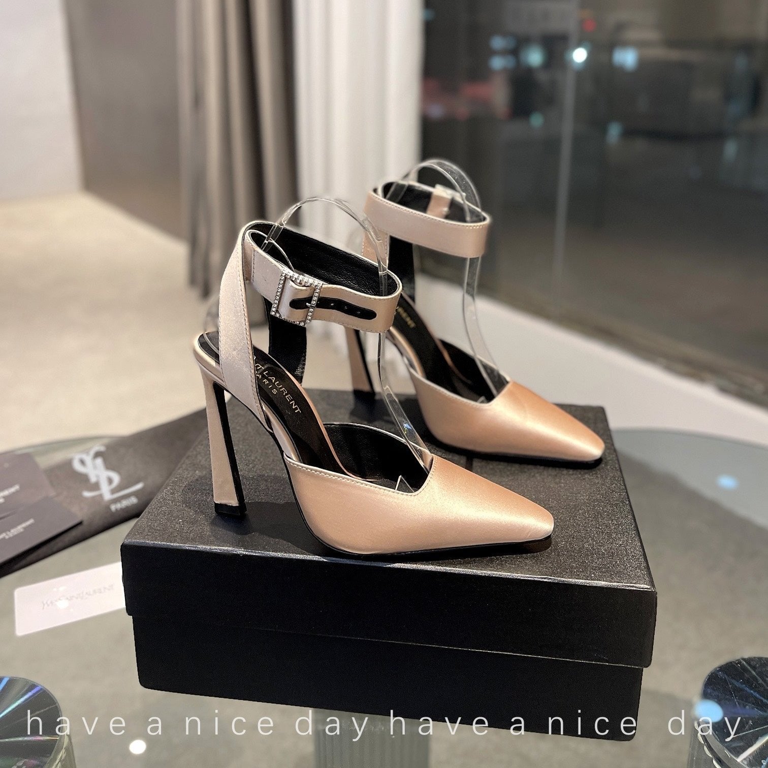 Saint Laurent SL FANNY SLINGBACK PUMPS CHAMPAGNE SATIN