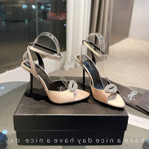 Saint Laurent SL AYERS CRYSTAL SANDAL CHAMPAGNE SATIN