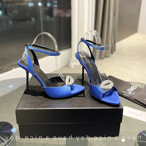 Saint Laurent SL AYERS CRYSTAL SANDAL COBALT SATIN