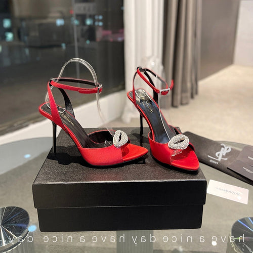 Saint Laurent SL AYERS CRYSTAL SANDAL RED SATIN
