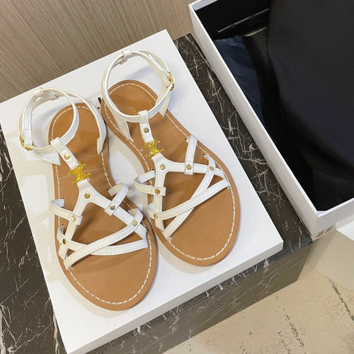 Celine cl roman sandal white brown calfskin