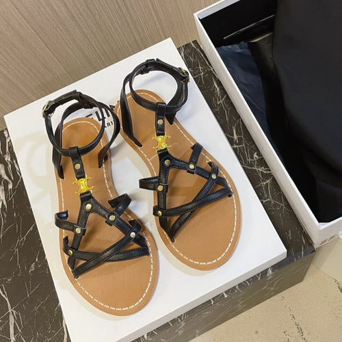 Celine cl roman sandal black brown calfskin