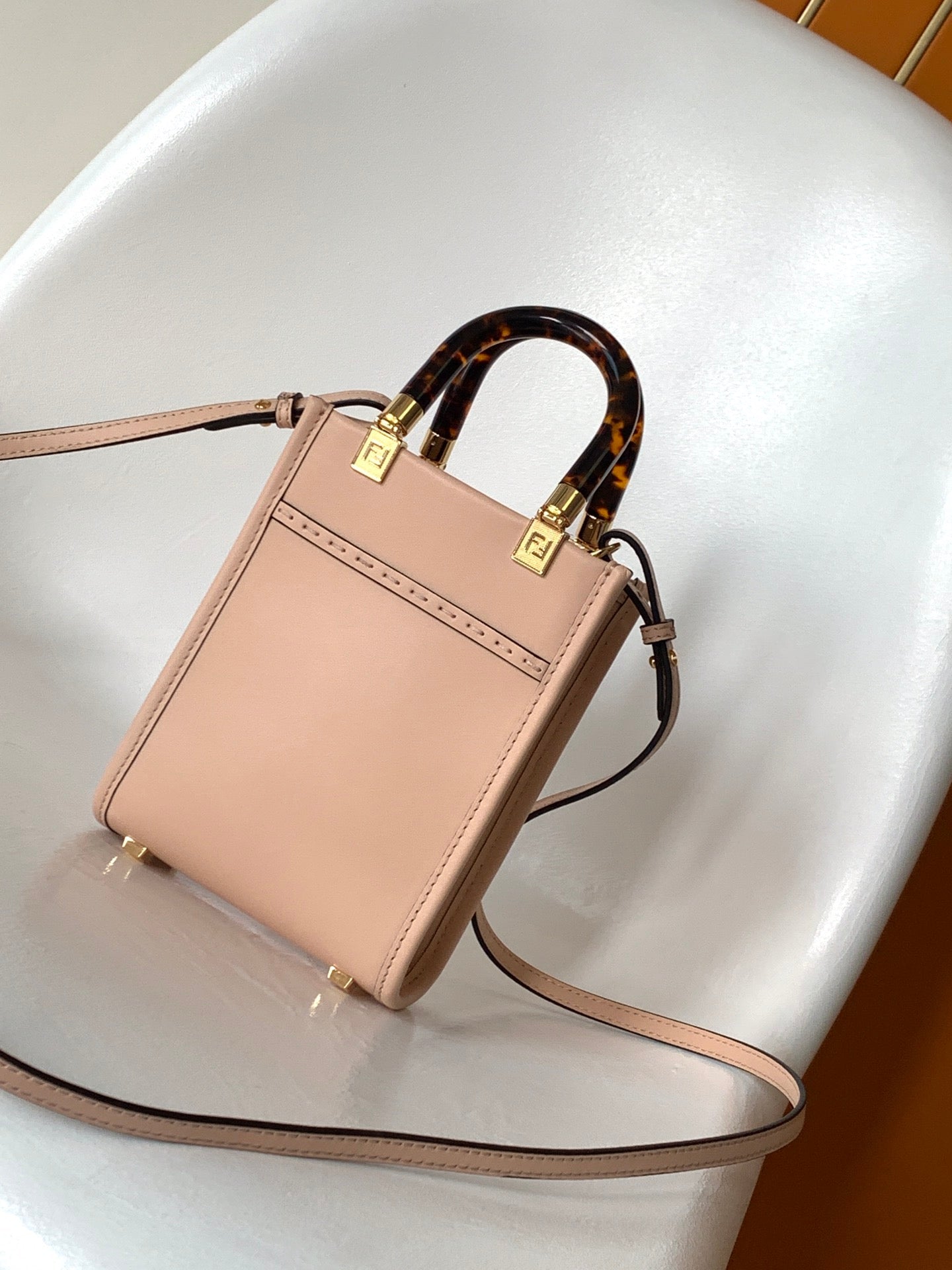 FENDI Fend Mini Sunshine Shopper Bag 18 Peach Leather