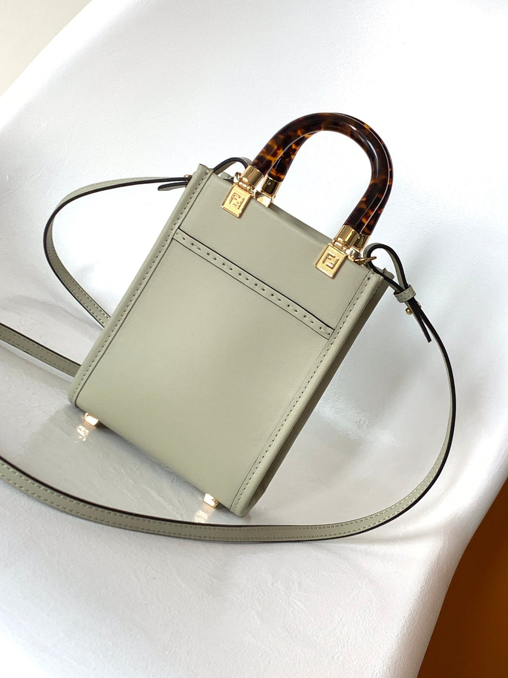 FENDI Fend Mini Sunshine Shopper Bag 18 Light Grey Leather