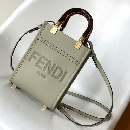 FENDI Fend Mini Sunshine Shopper Bag 18 Light Grey Leather