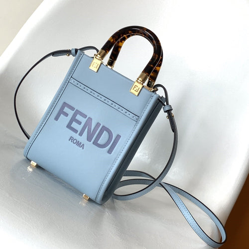 FENDI Fend Mini Sunshine Shopper Bag 18 Blue Leather