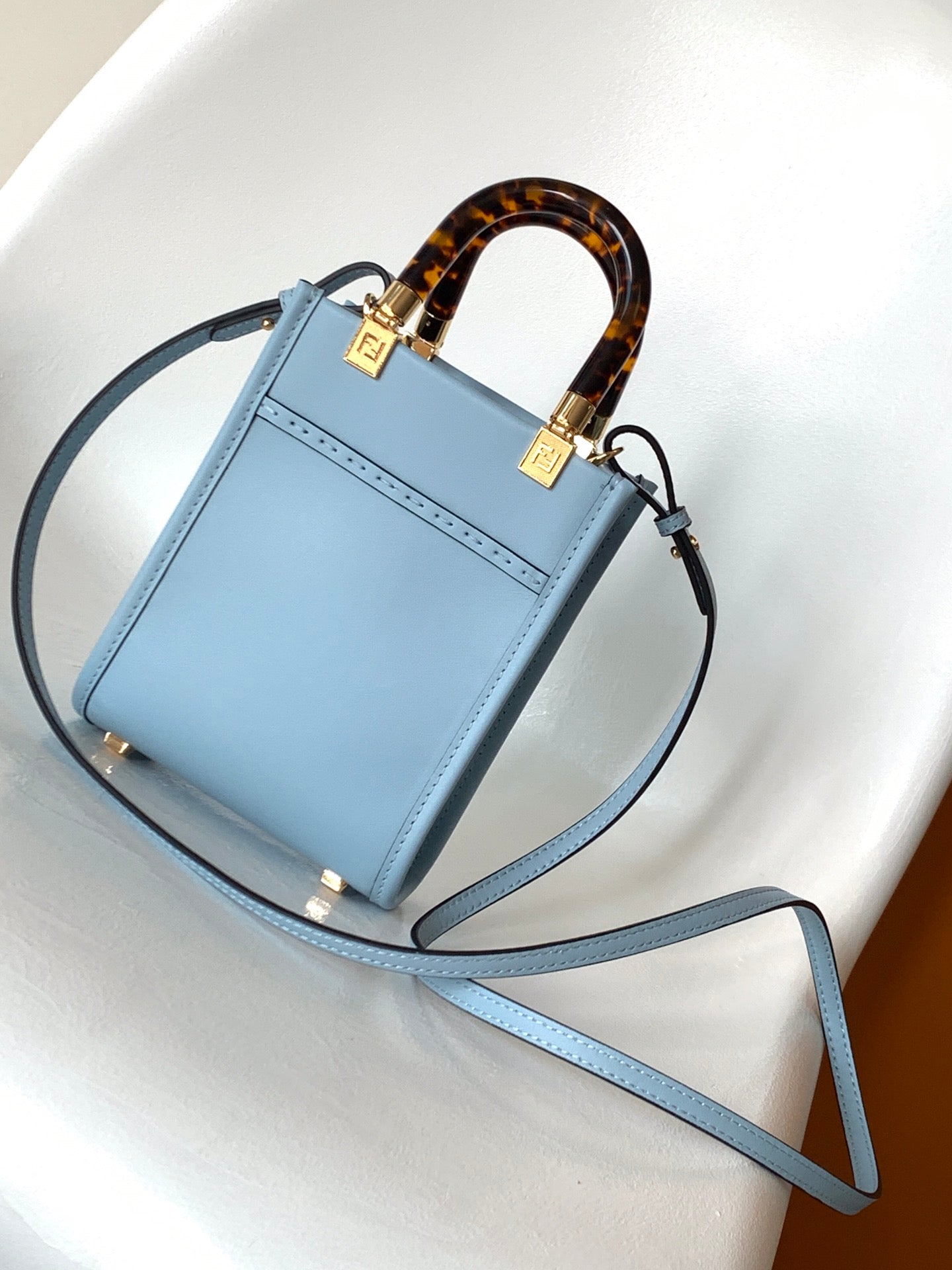FENDI Fend Mini Sunshine Shopper Bag 18 Blue Leather