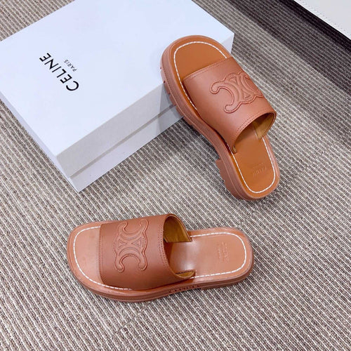 Celine LEA TRIOMPHE PLATFORM SLIDES WOMEN VEGETABLE TANNED CALFSKIN BROWN