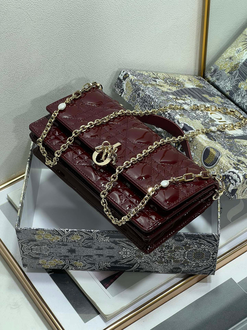DIOR my mini 21 burgundy patent lambskin