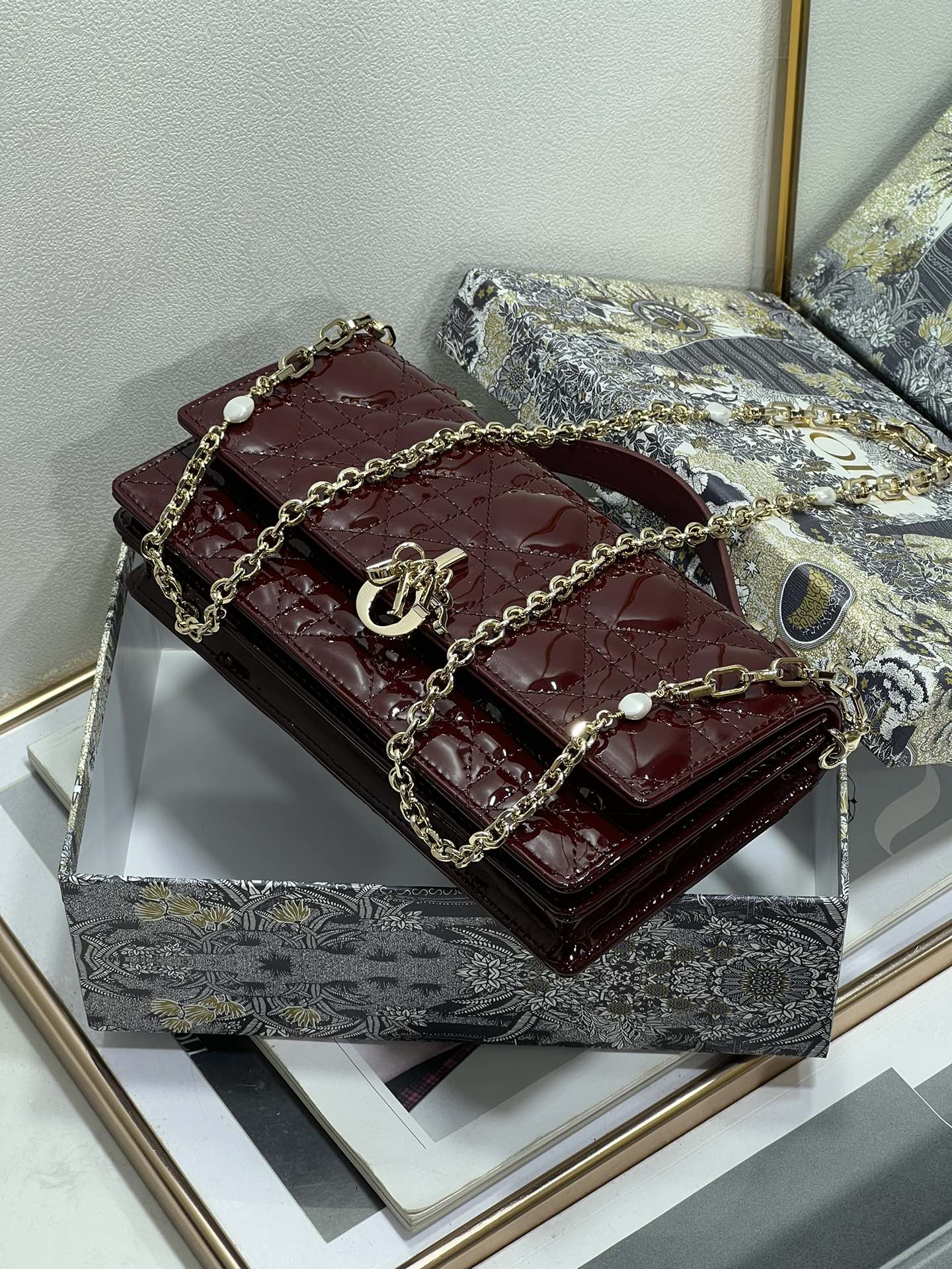 DIOR my mini 21 burgundy patent lambskin