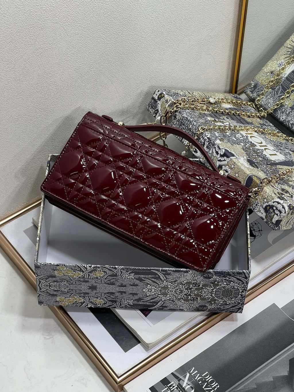 DIOR my mini 21 burgundy patent lambskin