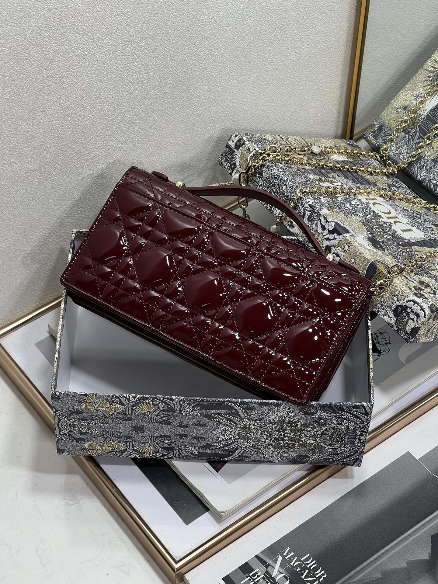 DIOR my mini 21 burgundy patent lambskin