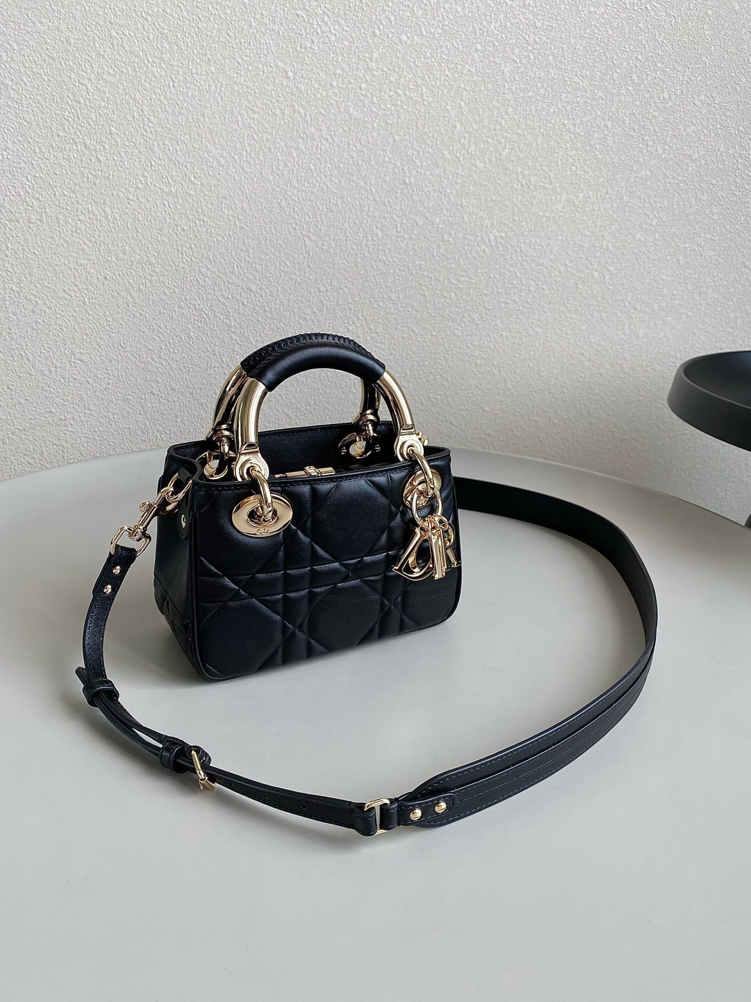 DIOR MINI LADY 19 BAG IN BLACK LAMBSKIN