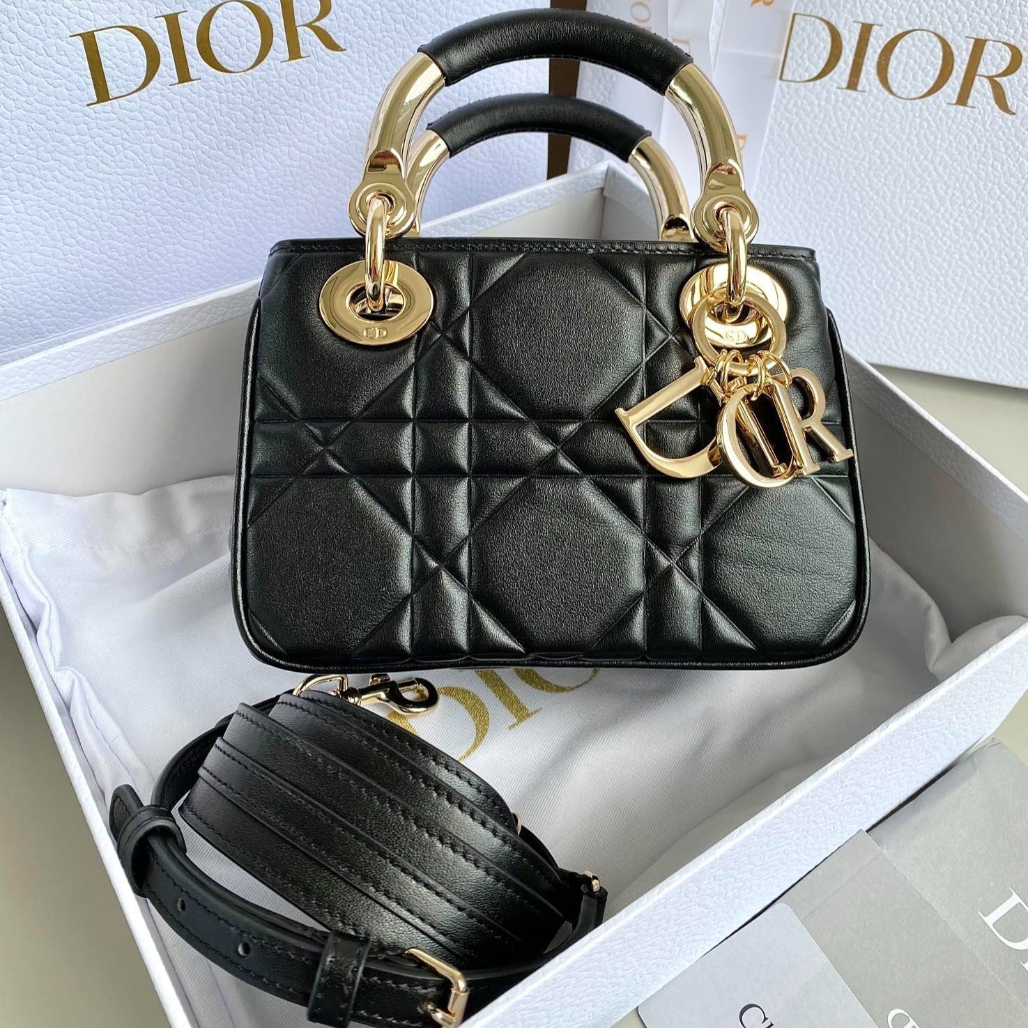 DIOR MINI LADY 19 BAG IN BLACK LAMBSKIN