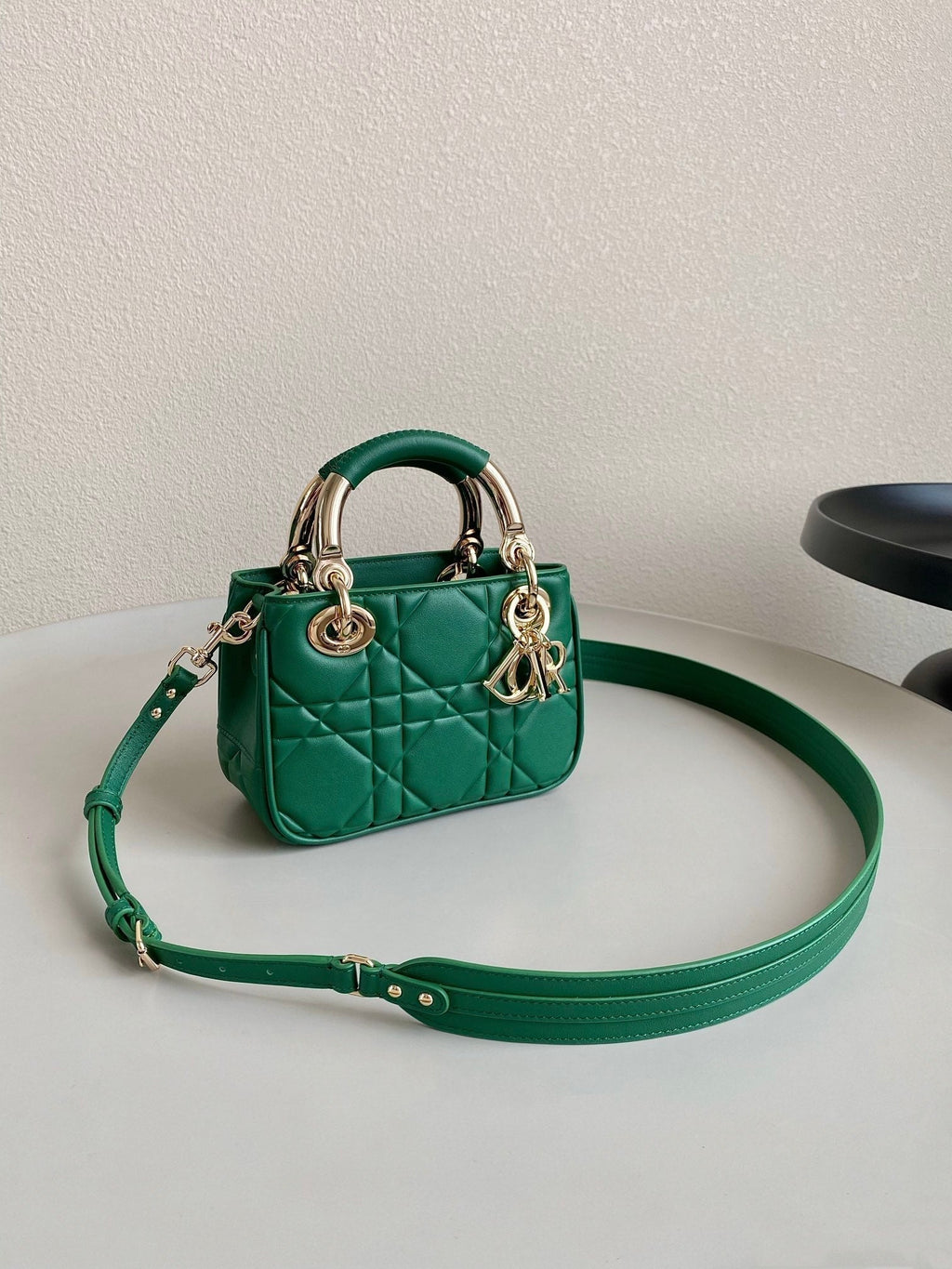 DIOR MINI LADY 19 IN FOREST GREEN LAMBSKIN