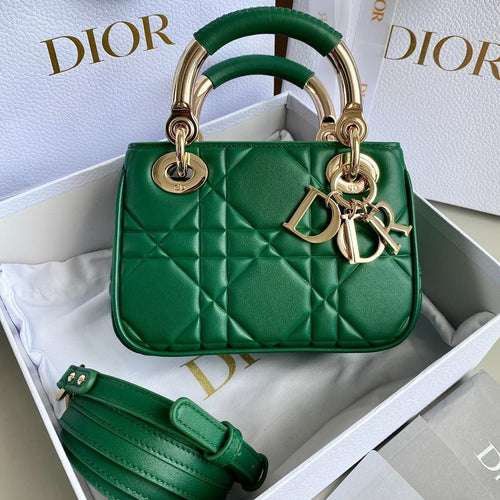 DIOR MINI LADY 19 IN FOREST GREEN LAMBSKIN