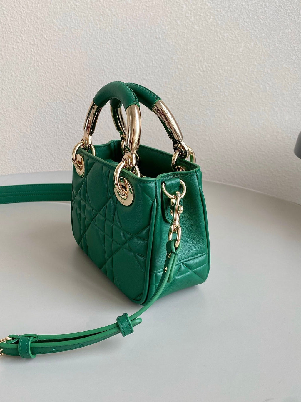 DIOR MINI LADY 19 IN FOREST GREEN LAMBSKIN